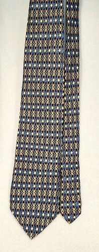 Barrington Men's Tie 100% Silk Blue Brown Green Yellow Geometric 60" Long Italy - Picture 5 of 7