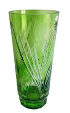 Jarrón grande verde cristal plomo corte ajka con estuche, marcado