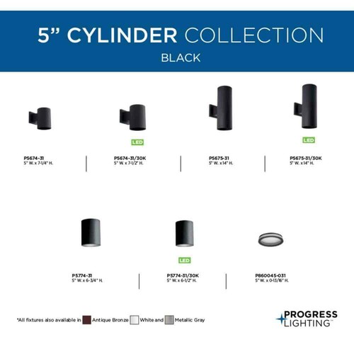 Progress Lighting 5" Black Outdoor Modern Wall Cylinder for Outdoor Spaces - Picture 13 of 16