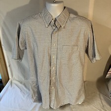 LL Bean Mens Shirt 16.5 Blue White Single Needle Tailoring Short Sleeve USA Made