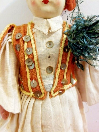 Vintage Antique Boy Greek Doll Paper Mache Head Cloth Body 14" Tall - Picture 4 of 7