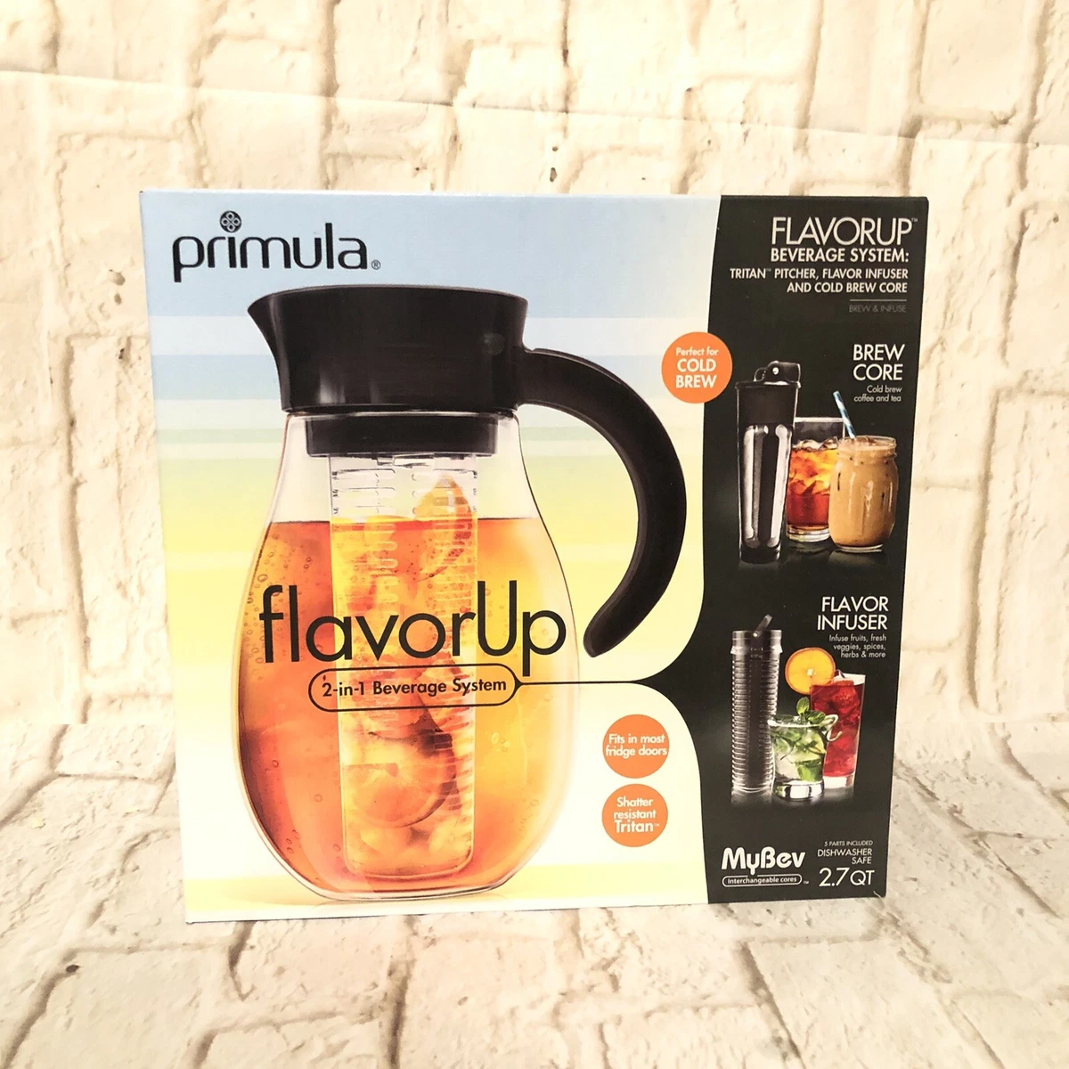 Primula 2.7 Quart Black Flavor Up Airtight Cold Brew Iced Coffee Maker with Fruit Infusion Core - Each