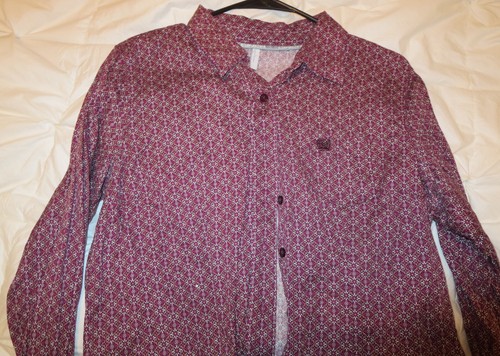 Cinch Teen Girls Long Sleeve Buttons Western Top Shirt Multi-pattern Maroon Sz L - Picture 2 of 8