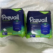 2 Lots Prevail Total Care Disposable Underpads 23X36" 15 pads Lg Extra Strong