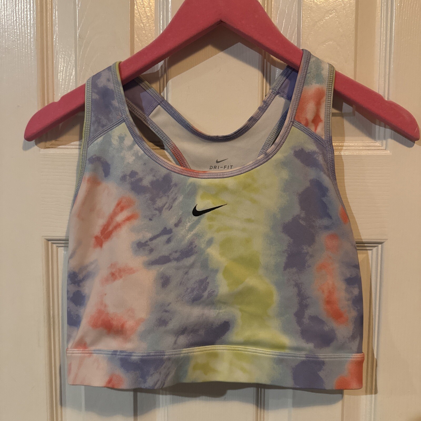 Nike Sports Bra L Multicolor Tie Dye Dri-Fit Swoosh Racerback Womens Yoga Jog-image