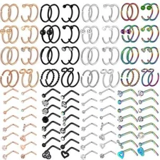 32PCS 20G Surgical Steel CZ Bone Studs Pin Nose Rings L Shaped Piercing Jewelry