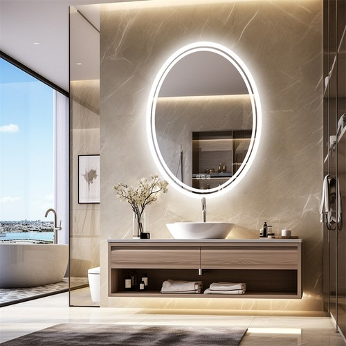 Memory Defog Oval LED Vanity Mirror Bathroom Steples Dimmable Wall Makeup Mirror - Picture 10 of 16