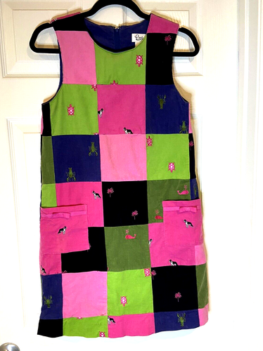 LILLY PULITZER Jumper Dress Girls Size 16 Patchwork Corduroy Slight Imperfection - Picture 2 of 16