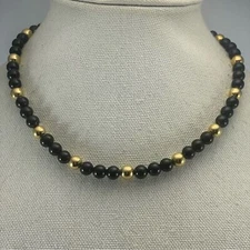 Vintage Napier Black Glass Gold Tone Beaded Statement Necklace Classic Timeless