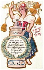 Vintage Postcard A Happy New Year Bells Pretty Dutch American Girl Princess