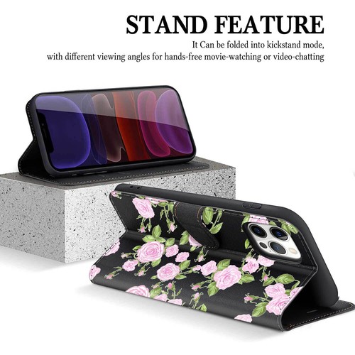 Floral Magnetic Flip Wallet Leather Case Cover For iPhone 16 15 14 Pro Max 13 12 - Picture 75 of 87