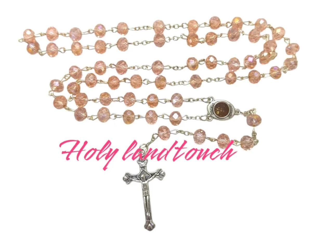 Rosary Crystal Pink Necklace Cross Crucifix Catholic Rosary Crystal Pink Necklace Cross Crucifix Catholic
