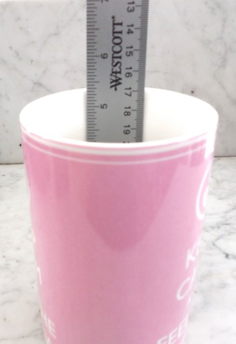 Keep Calm and Feel The Aroma Large Tall Coffee Mug Pink & White Coffee Beans - Picture 5 of 7