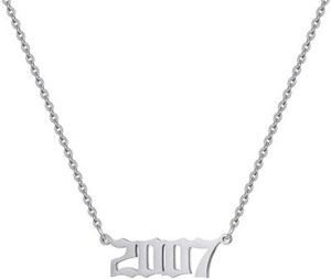 Authentic Birth Year Number 2007 Necklace with Chain 14k White Gold Plated Sterling Silver