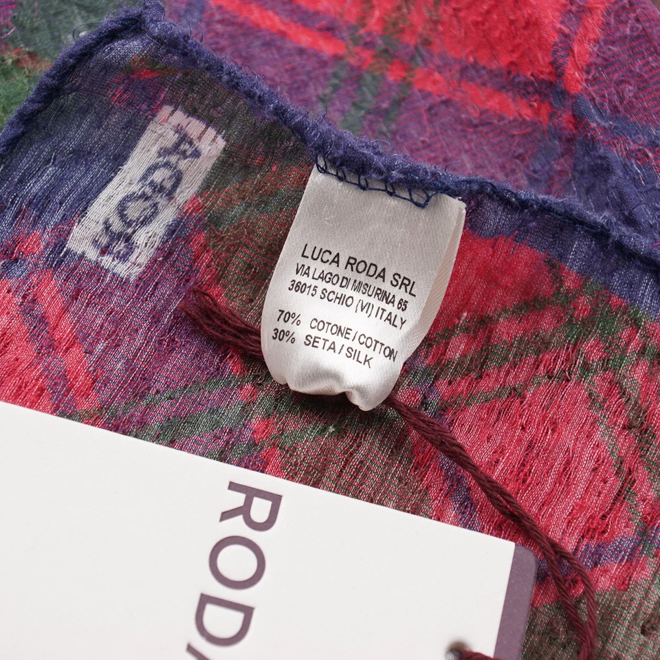 NWT RODA Red-Green-Purple-Navy Check Textured Cotton-Silk Pocket Square - Image 3 of 3