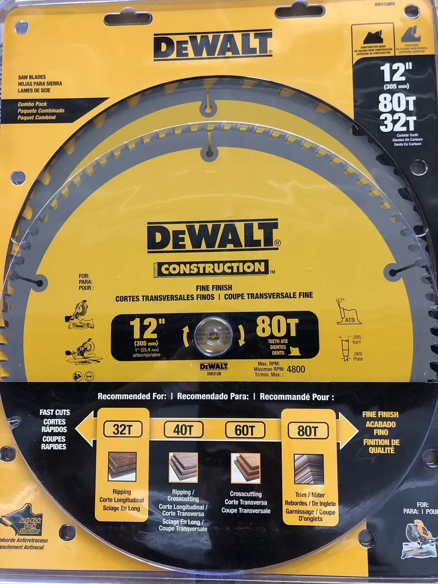NEW DeWalt DW3128P5 12 in. 32 Teeth and 80 Teeth Miter Saw Blade 2 Pack