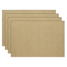 Geometric Line Gold Rectangular Placemats Set of 4, 12x18 Inch Non-Slip Vinyl...