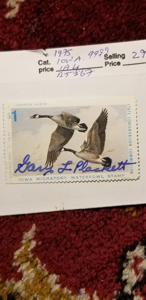 USA Iowa 1975 $1 Duck Migratory Bird Hunting Stamp Scott#IA4 Rare Find IDbt314. - Image 2 of 3