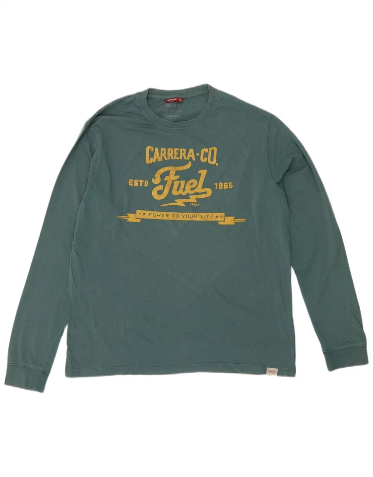 Camiseta gráfica CARRERA para hombre manga larga 2XL azul algodón BK02 Foto 3 de 4