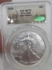 2026 American Silver Eagle CAC MS70 First Day Delivery 250th Battlefield Label