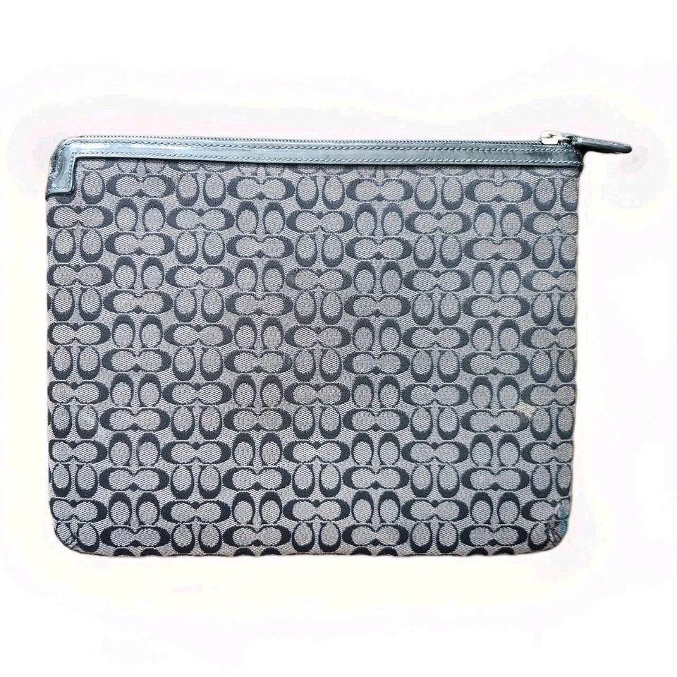 Coach Signature Black & Gray Canvas Black Leather Soft Sleeve Tablet Case 10x8 " - Image 2 of 4