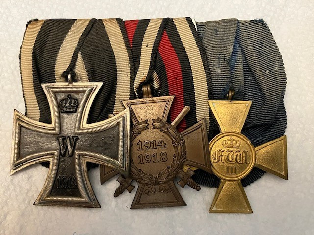 Imperial German Three Medal Bar with Iron Cross and Hindenburg Cross for WWI