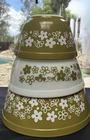 Vintage Pyrex Spring Blossom Green Cinderella Bowl Set Of 3