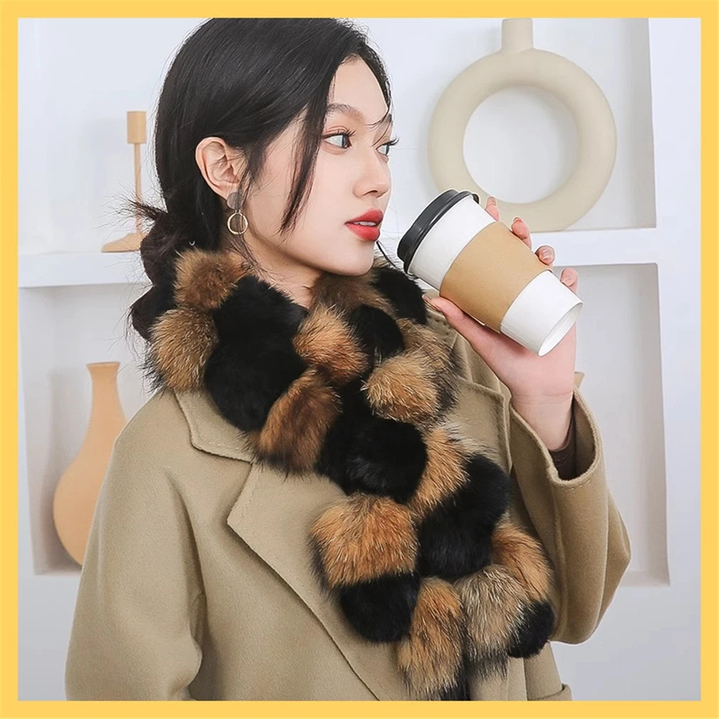 Women's Real Rabbit Fur Scarf Thicken Winter Warm Neck Wrap Collar Size 100x13cm