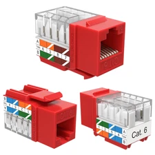 10 Pack Cat6 45° Angled Keystone Jack RJ45 110 Punchdown 8P8C Red Ethernet