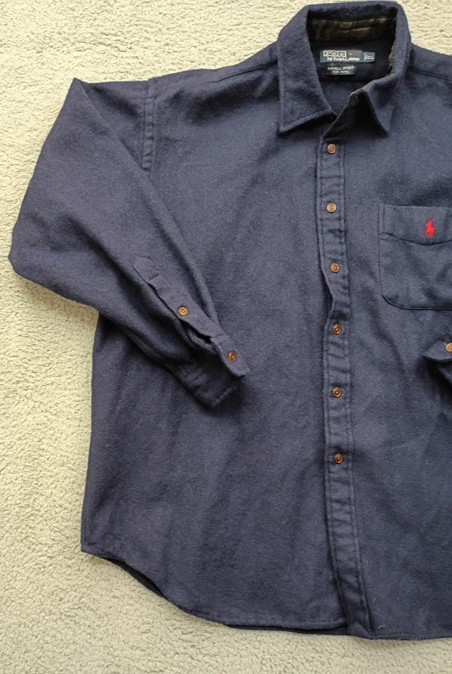 De Colección Polo Ralph Lauren Para Hombre Lowell Sport Camisa Abotonada 100% Lana Azul Marino Foto 3 de 4