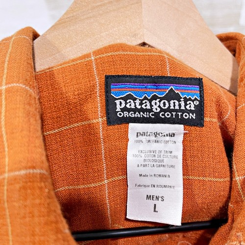 Camisa de Franela de Algodón Orgánico Patagonia Naranja a Cuadros Utilidad Senderismo Para Hombres Grande - Imagen 6 de 6