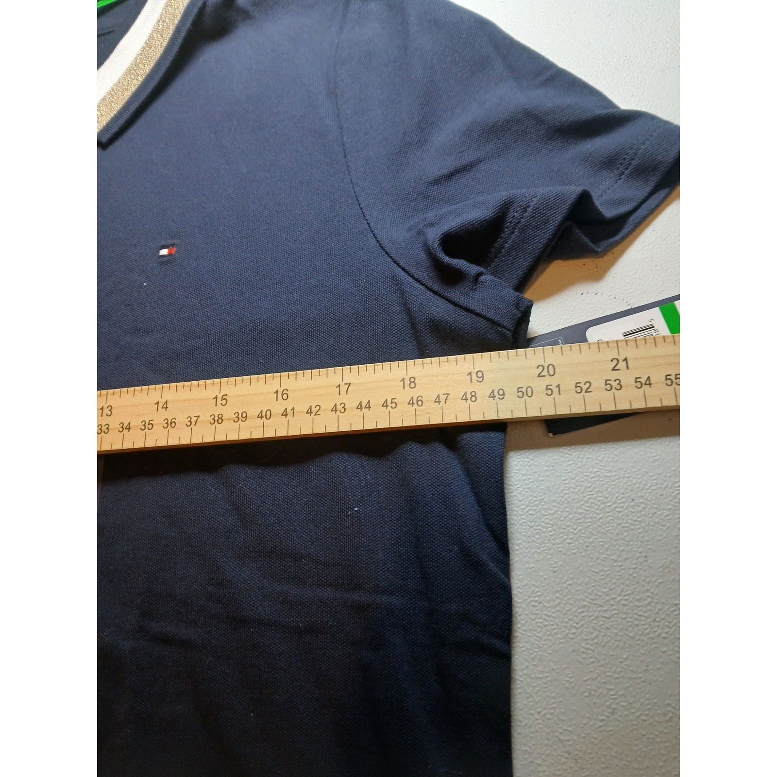 Tommy Hilfiger Heritage Polo Shirt Navy Gold Metallic Stripe Womans Large Preppy thumbnail 8