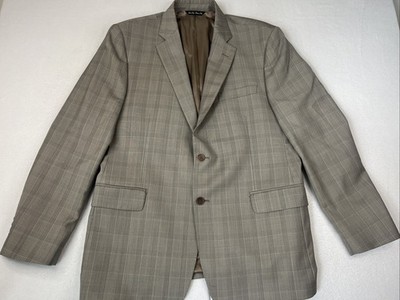 Ermenegildo Zegna Saks Fifth Avenue Sport Coat Blazer Men 44R Tan Check Italy