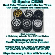 10 SPOKE CE28 Real Rider Wheels Rubber Tire For 1/64 Scale Hot Wheel & Other