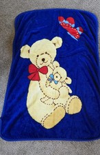Vintage Teddy Bear Blue Blanket. 1 Small Flaw. Good Condition