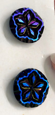 New Lot Set of 3 Vintage Czech Glass Buttons Dark Blue AB Iridescent Carded