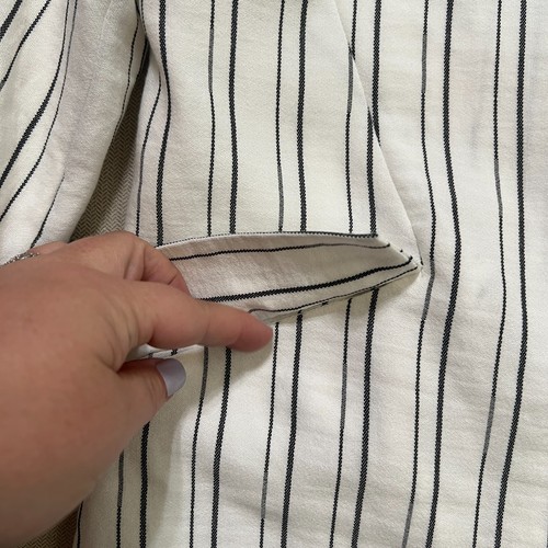 Skies Are Blue Blazer Jacket Ruched Sleeves White / Black Stripes Womens Small - Picture 6 of 14