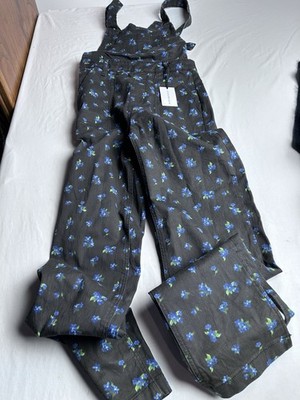 Women's Denim Overall Floral Design XS