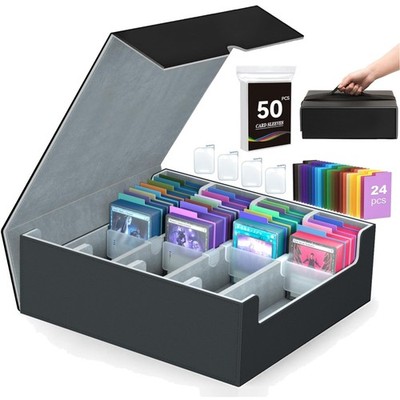 4-Row【3200+】 Trading Card Storage Box, Card Organizer Holder with 24 Dividers...