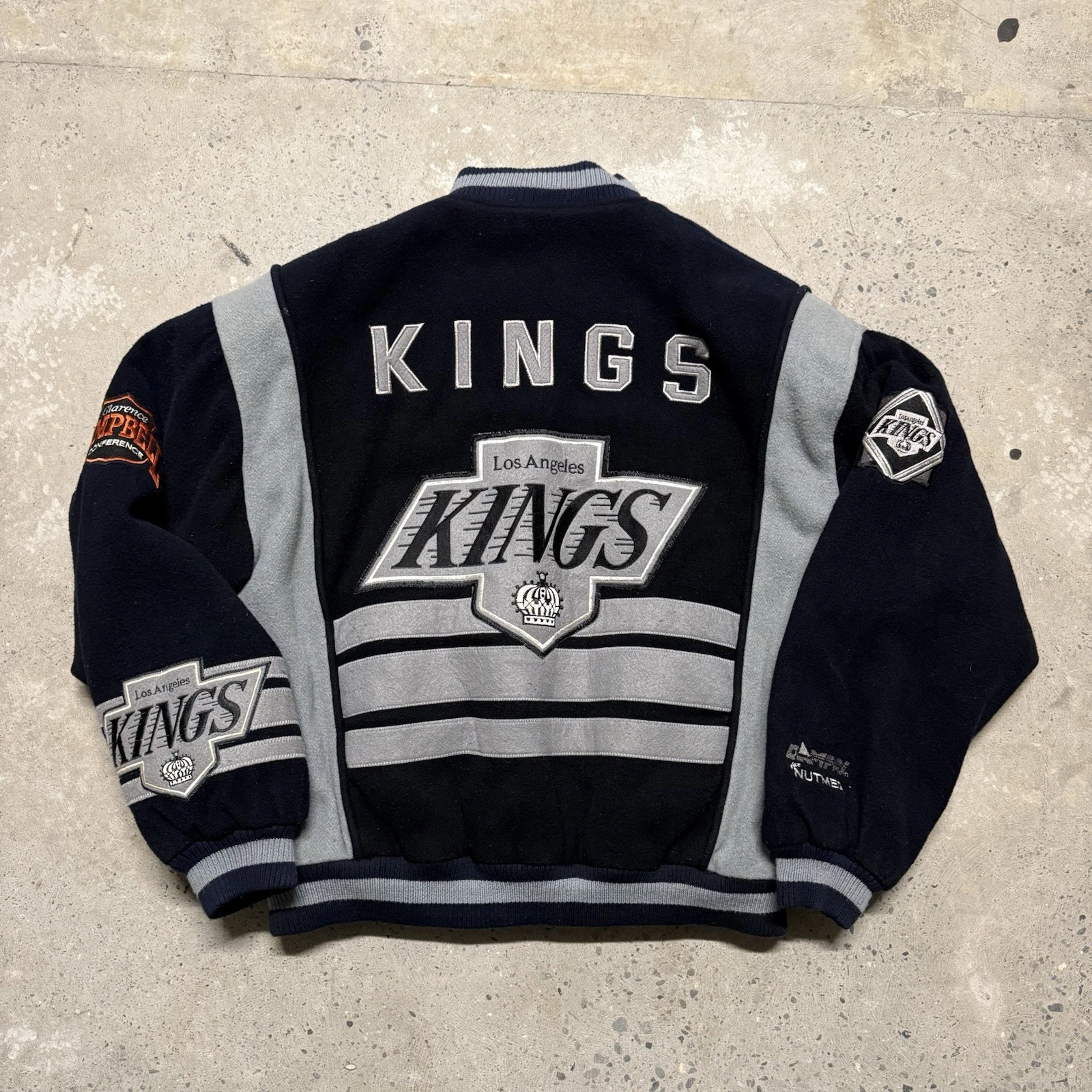 90s NHL Nutmeg LA Kings Wool Snap Button Varsity/Bomber Jacket Size L Y2K image 5