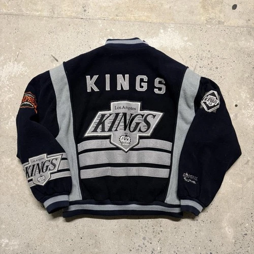 90s NHL Nutmeg LA Kings Wool Snap Button Varsity/Bomber Jacket Size L Y2K image 5