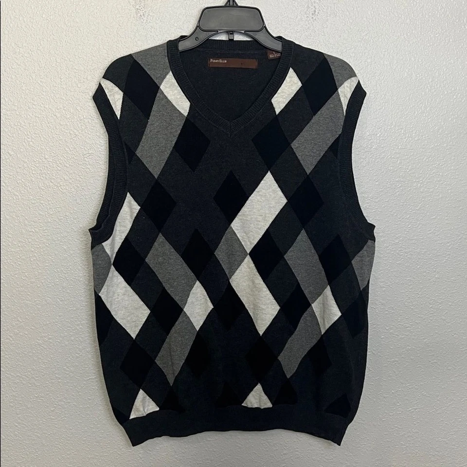 Perry Ellis Argyle Sweater Vest Gray Size Large - Image 3 of 4