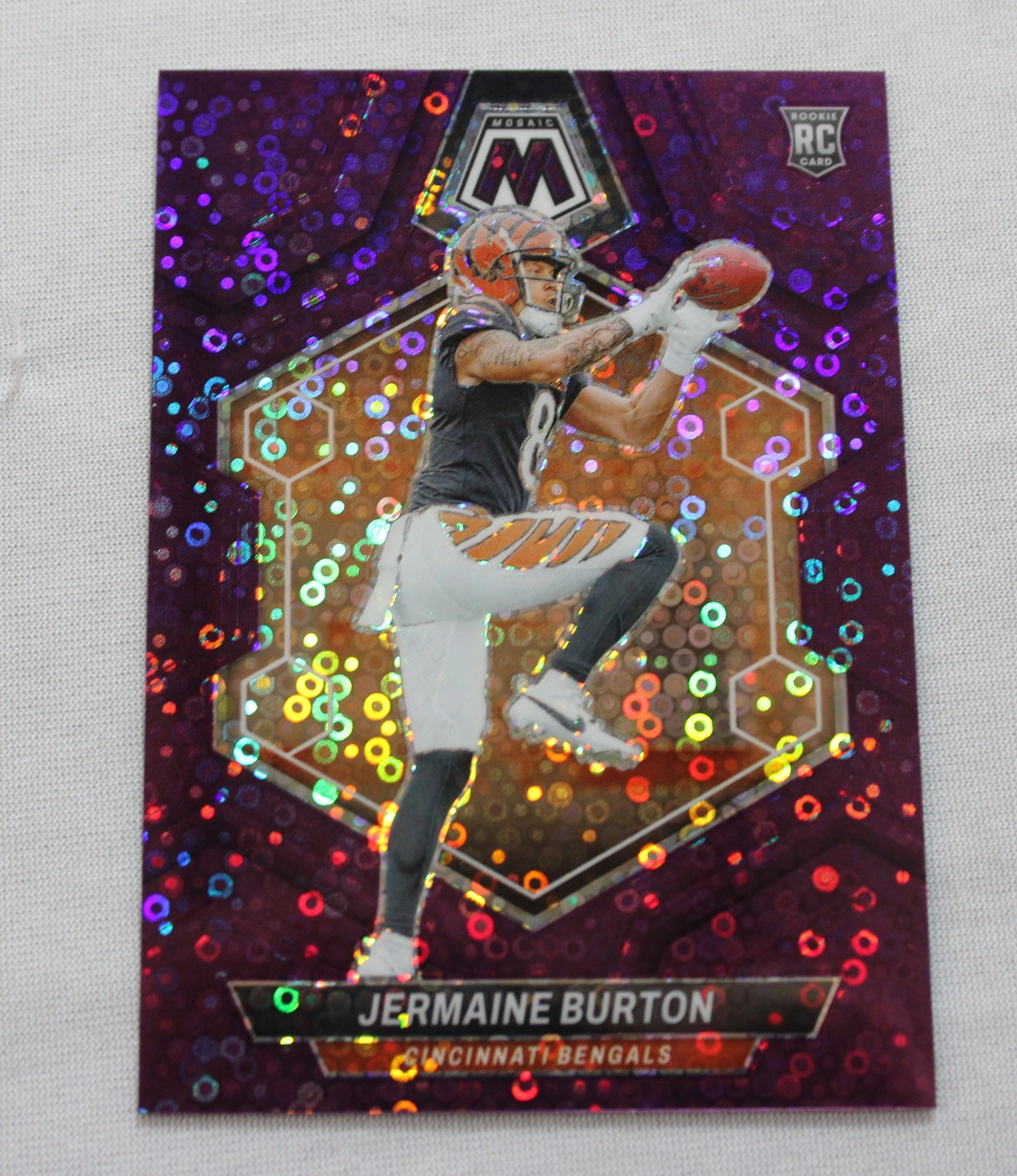 2024 Panini Mosaic Jermaine Burton #366 RC JL3 No Huddle Purple Mosaic NM /50