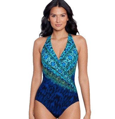 Miraclesuit One Piece Alahambra Wrapsody Swimsuit Women's 8 Blue Multi NWT