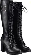 GARGOYLE BELLS Women'S Knee High Boots Ladies Lace up Motorcycle Boots with Zipp