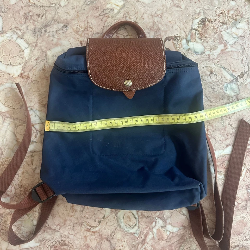 Longchamp Le Pliage Original Backpack in Navy Blue with Brown Leather Trim - Image 4 of 4