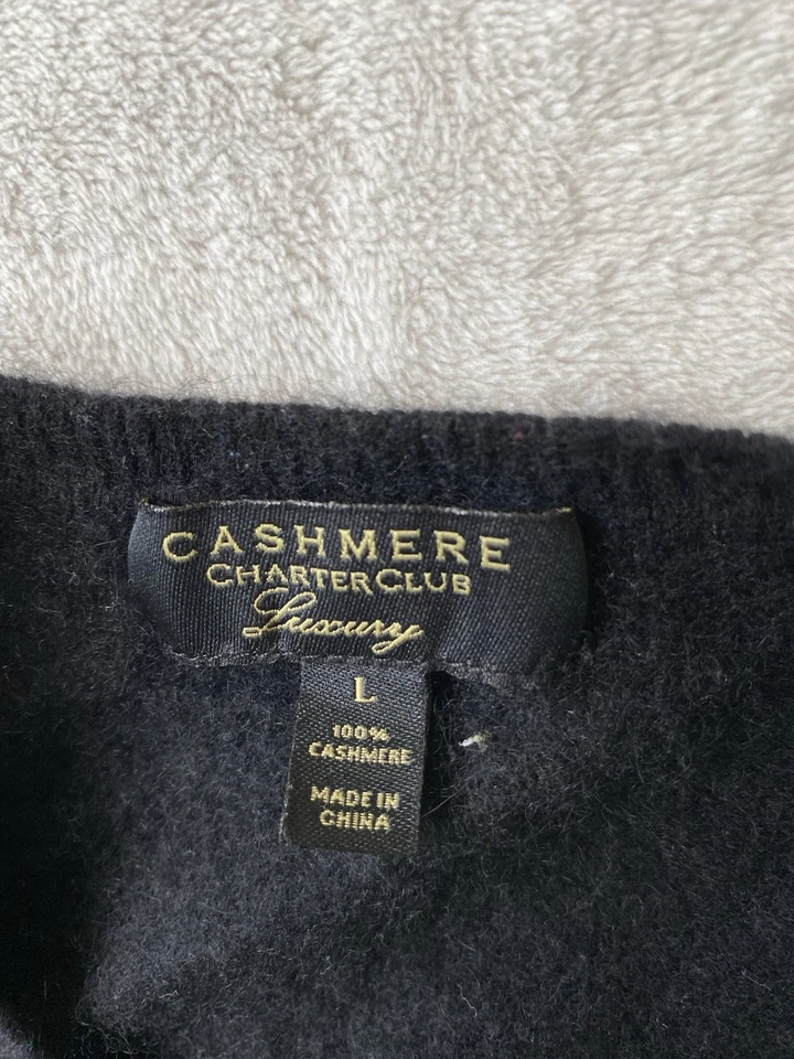 Cashmere Charter Club Sweater Womens Large Black Cashmere Crew Neck Cozy Preppy - Image 2 of 4