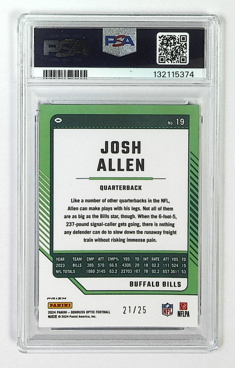 2024 Panini Donruss Optic Josh Allen #19 Black Pandora Prizm /25 PSA 9 Bills view 2