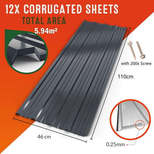 12 X Roof Sheets 0.25MM Corrugated Profile Galvanized Roofing Sheet Panel 5.94m² - Picture 17 of 18