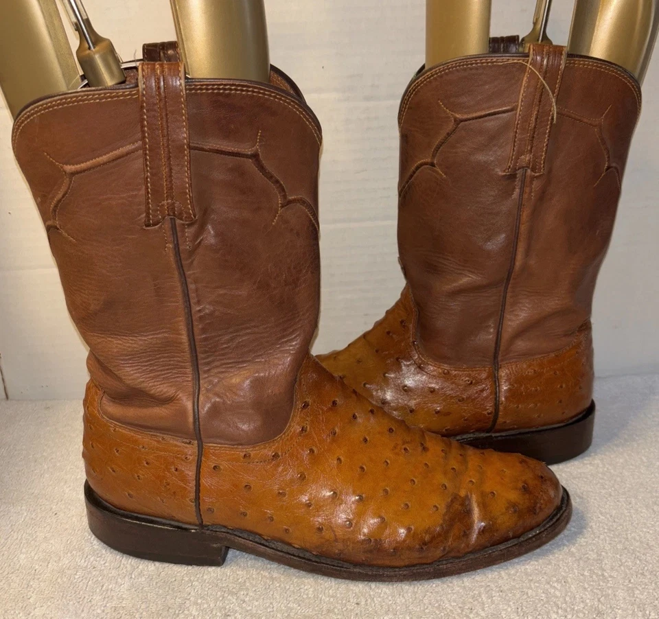 Botas de Vaquero Lucchese Marrón Coñac Pluma Completa Avestruz Rodeo Rancho Roper 11 D Foto 2 de 4